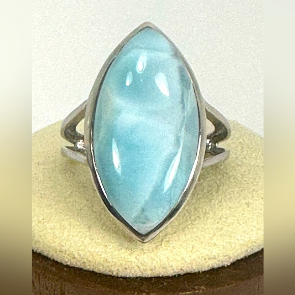 NWOT - Designer D’Joy Larimar Ring - Rhodium Plated 925 Sterling Silver -… - Picture 1 of 8